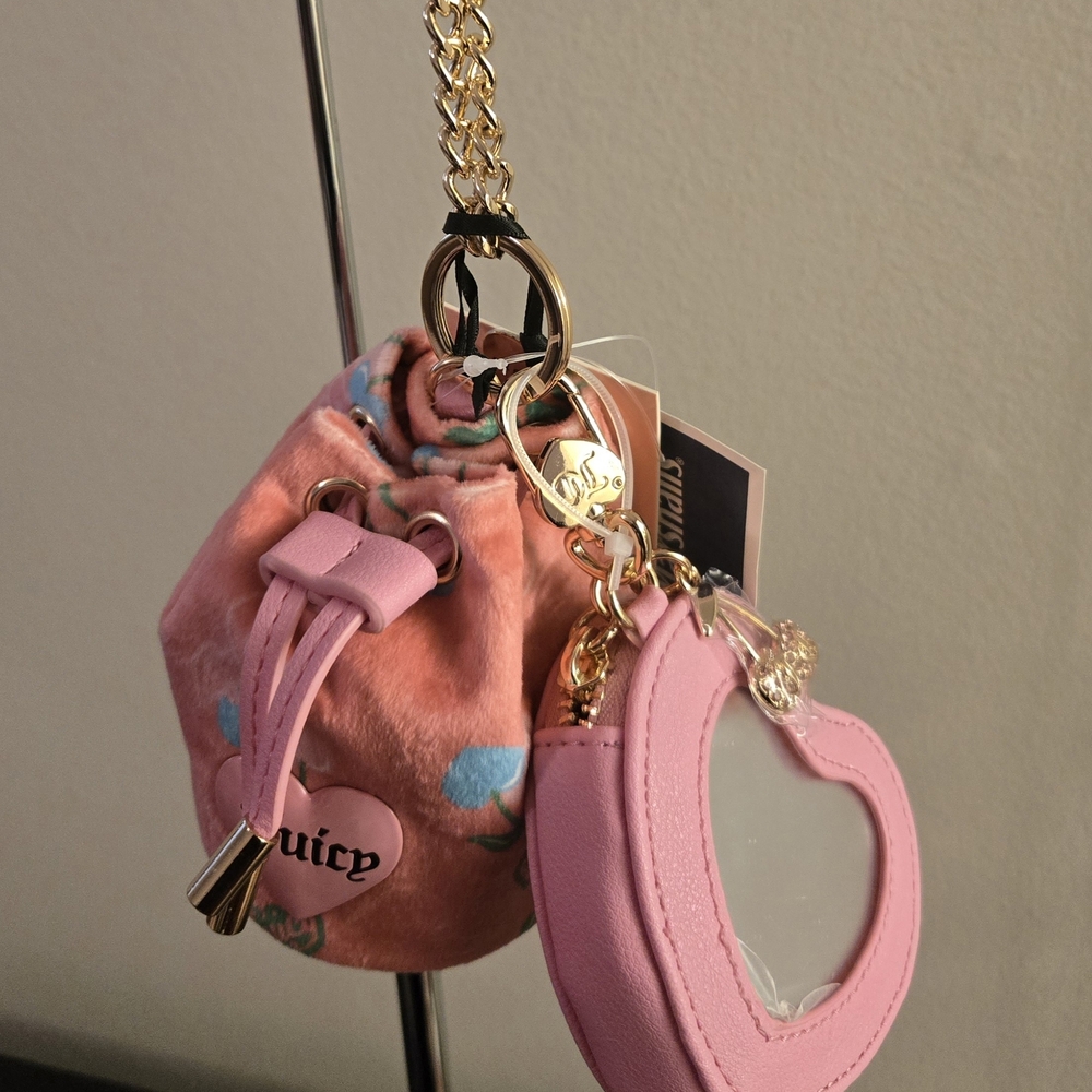 Juicy Couture Pink Lemonade Retro Cherry Micro Bag Heart Mirror NWT Y2K Coquette